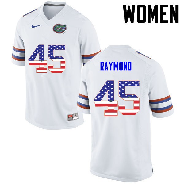 Florida Gators Women #45 R.J. Raymond College Football USA Flag Fashion White